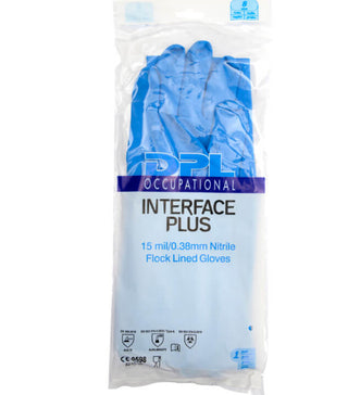 Nitril handske, DPL Interface Plus, 8, blå, nitril, indvendig velourisering