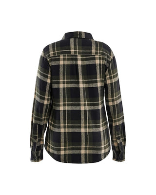 Dame flannelskjorte i skovgrøn og sort, set bagfra