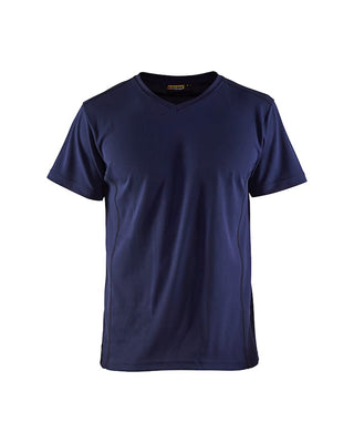 UV T-shirt i marineblå med V-udskæring, UPF 40+ solbeskyttelse, funktionelt arbejdstøj