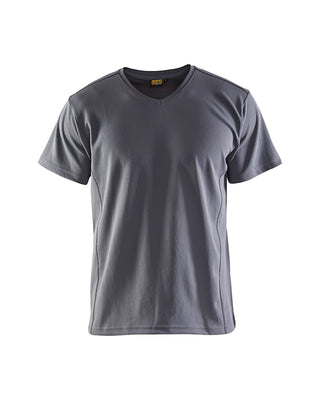 UV T-shirt i gråmelange med V-udskæring, frontbillede, UPF 40+