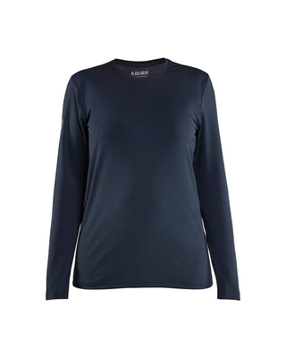 Mørkeblå UV t-shirt til damer med lange ærmer og rund halsudskæring.